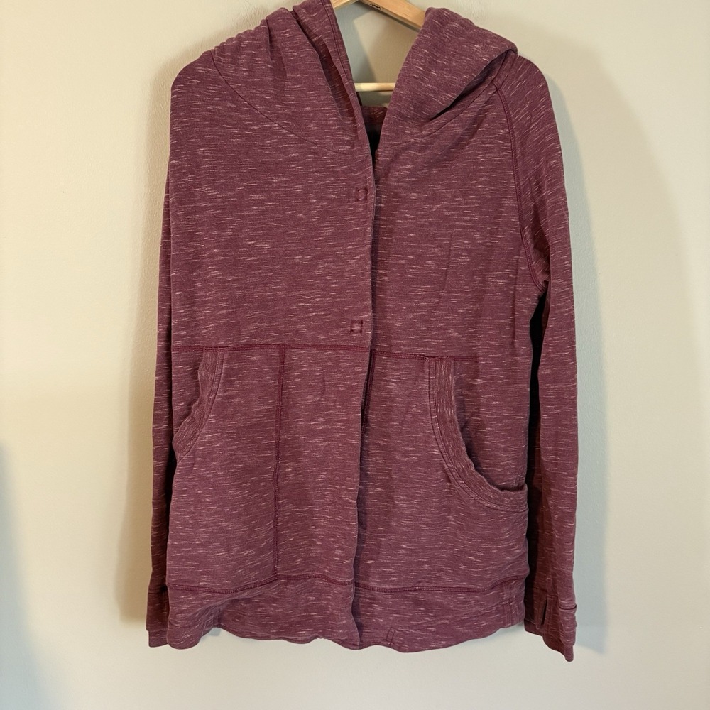 Lululemon Hooded Wrap Cardigan Womens 6 Burgundy Excellent Thumbholes Snap Front